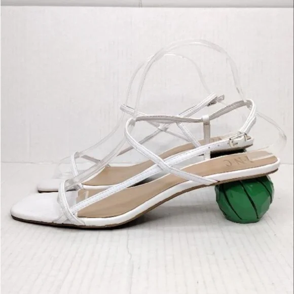 INC White Green Calise Square Toe Buckle Ankle Vacation Embellished Round Heel - Picture 2 of 15